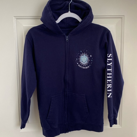 Harry Potter Slytherin Full Zip Navy Blue Graphic Sweatshirt with Hood. Size XS - Picture 1 of 9